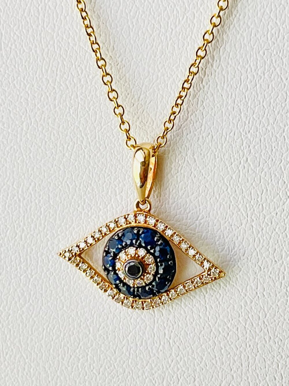 Authentic Effy 14K Yellow Gold Sapphire & Diamond Evil Eye Pendant Necklace